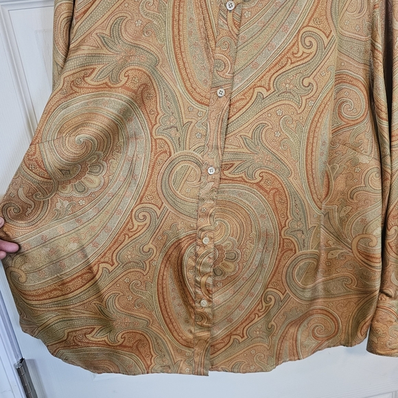 Lauren Ralph Lauren Vintage Silk Button Down Vuff Retro Print Top Old Money - Picture 7 of 7